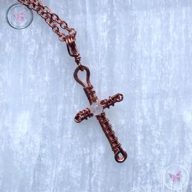 Copper Wire Wrapped Cross Pendant with Moonstone